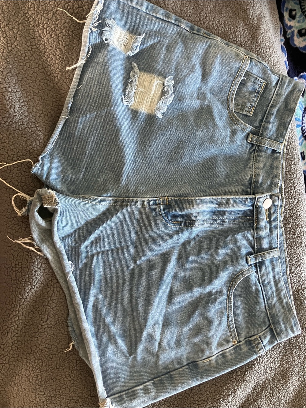 American Eagle Outfitters Light Blue Distressed Denim Jean Shorts